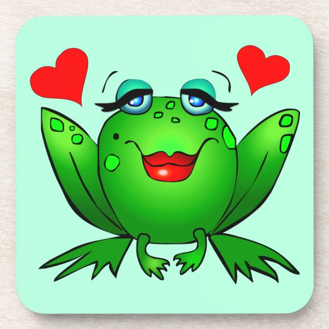 Cartoon Happy Lady Frog Aquamarine Getränkeuntersetzer (Vorderseite)