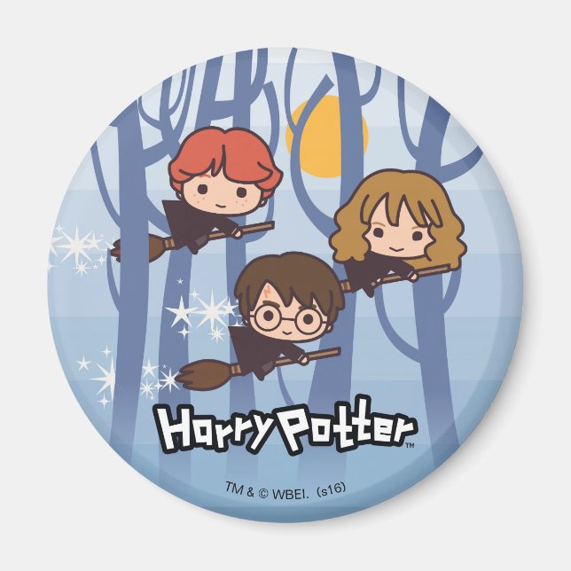 Cartoon Harry, Ron & Hermione, der in Holz fliegt Magnet (Vorne)