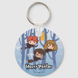 Cartoon Harry, Ron & Hermione, der in Holz fliegt Schlüsselanhänger