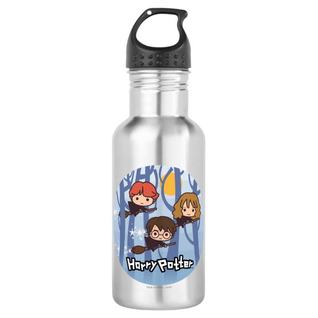 Cartoon Harry, Ron & Hermione, der in Holz fliegt Trinkflasche (Vorderseite)