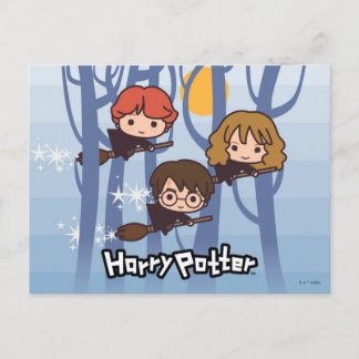 Cartoon Harry, Ron u. Hermione Fliegen im Holz Postkarte