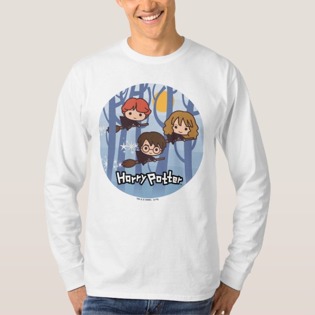 Cartoon Harry, Ron u. Hermione Fliegen im Holz T-Shirt (Vorderseite)