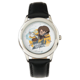 Cartoon Harry und Hedwig Flying Past Hogwarts Armbanduhr