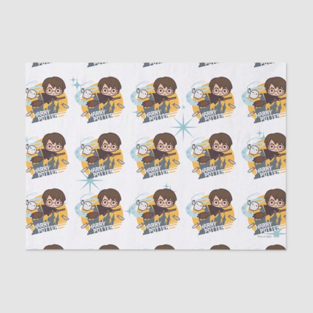Cartoon Harry und Hedwig Flying Past Hogwarts Seidenpapier (Vorderseite)