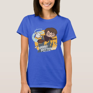 Cartoon Harry und Hedwig Flying Past Hogwarts T-Shirt