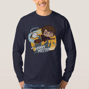 Cartoon Harry und Hedwig Flying Past Hogwarts T-Shirt