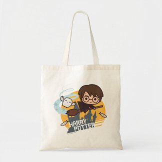 Cartoon Harry und Hedwig Flying Past Hogwarts Tragetasche