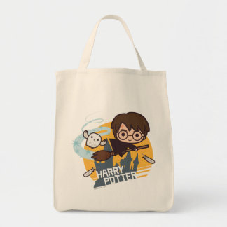 Cartoon Harry und Hedwig Flying Past Hogwarts Tragetasche