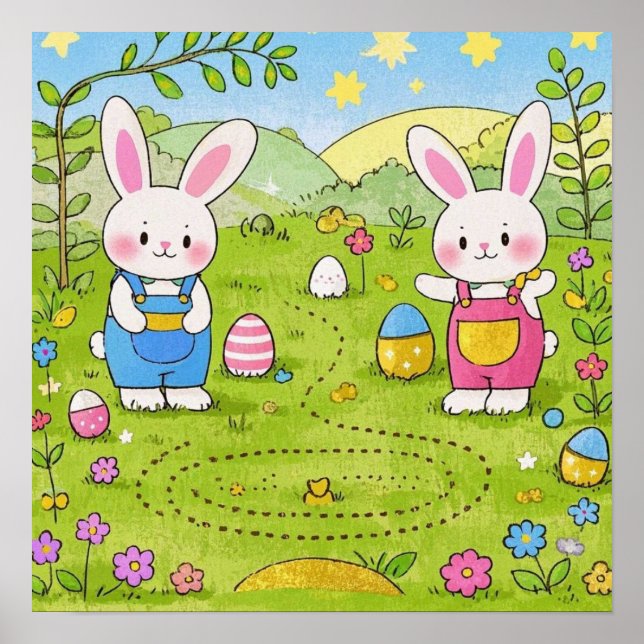 Cartoon-Hase mit Karotte Poster (Vorne)
