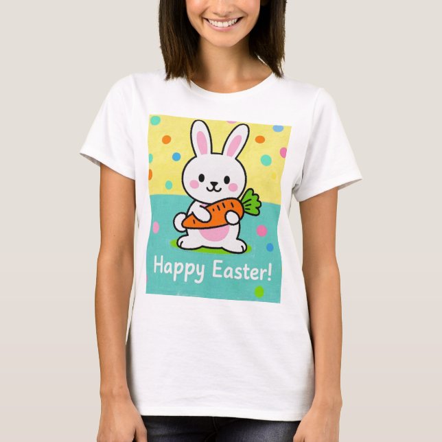 Cartoon-Hase mit Karottenpolka T-Shirt (Vorderseite)