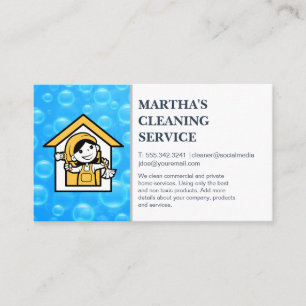 Cartoon Haushaltshilfe Reinigung   Blue Soap Bubbl Visitenkarte