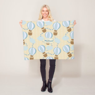 Cartoon-Heißluft-Ballon-und Wolken-Kindermuster Fleecedecke