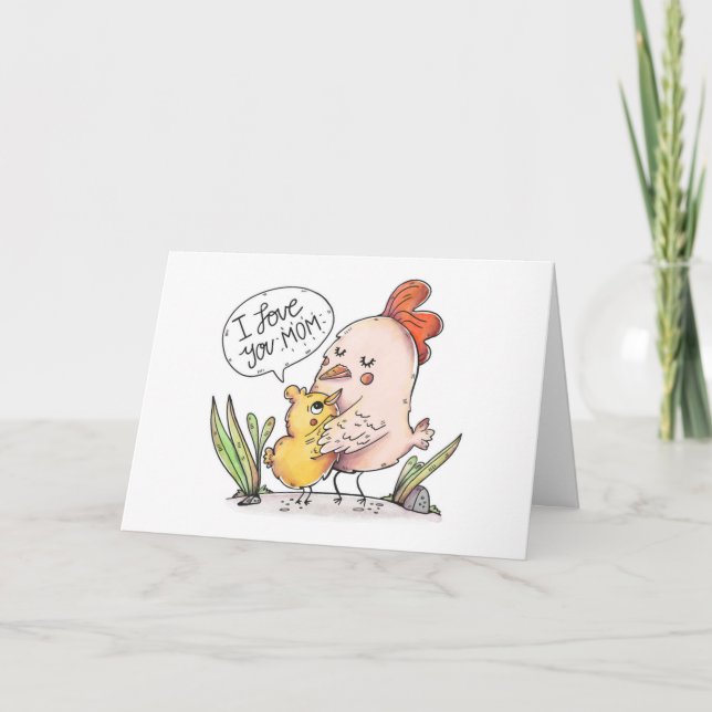 Cartoon Hen and chick Mothers Day Card Karte (Vorderseite)