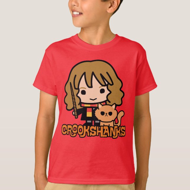 Cartoon Hermione und Crookshanks T-Shirt (Vorderseite)