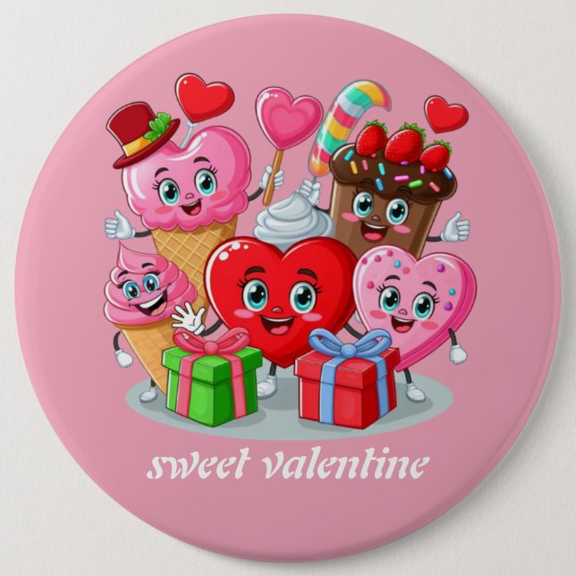 Cartoon Herzlich Willkommen im Valentinstag Button (Vorderseite)