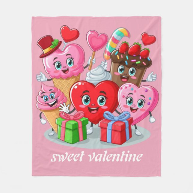 Cartoon Herzlich Willkommen im Valentinstag Fleecedecke (Vorderseite)