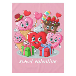 Cartoon Herzlich Willkommen im Valentinstag Tischdecke
