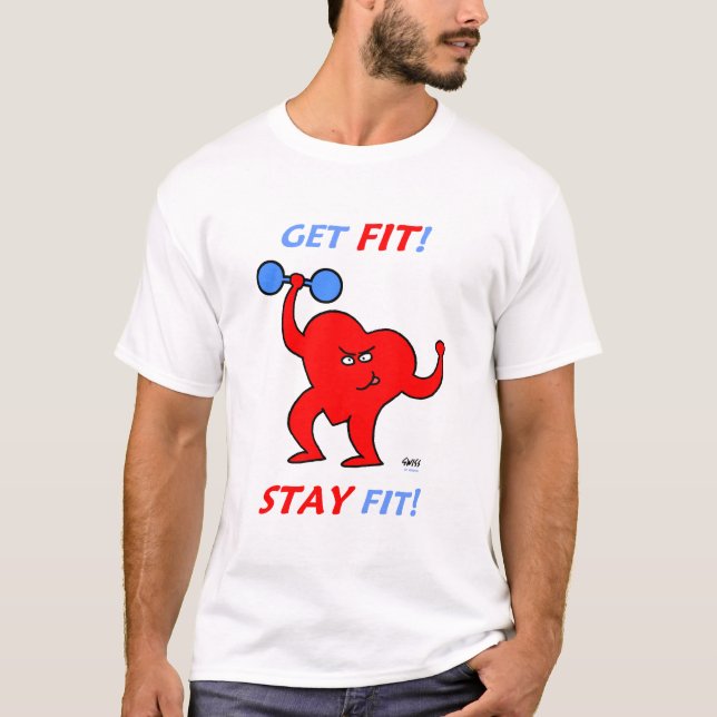 Cartoon Herzübungen Fitness Motivation Sprichwort T-Shirt (Vorderseite)
