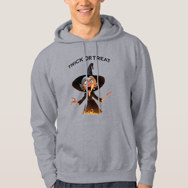 Cartoon Hexe "Trick or Treat" Hoodie (Vorderseite)