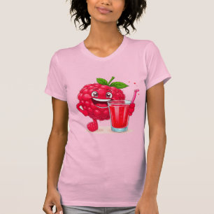 Cartoon Himbeerscharakter mit Smoothie T-Shirt