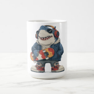 Cartoon-Hip-Hop-Hai Charakter mit Skateboard Kaffeetasse