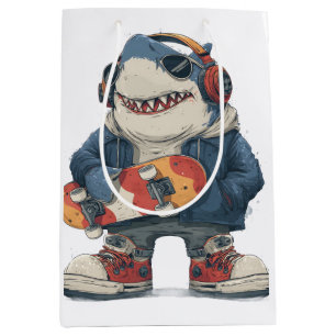 Cartoon-Hip-Hop-Hai Charakter mit Skateboard  Mittlere Geschenktüte