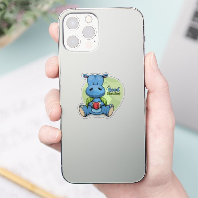 Cartoon Hippo | 2"x 2"- Glossy Transparent Aufkleber (Telefon)