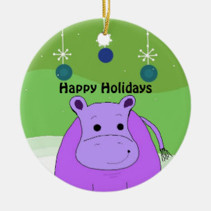 Cartoon Hippo mit Weihnachtsdekorationen Keramik Ornament