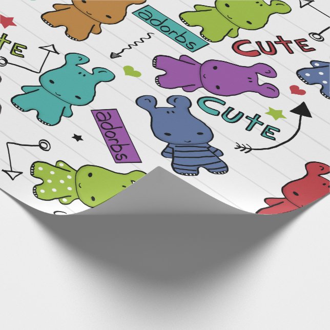 Cartoon Hippo Muster Geschenkpapier (Ecke)