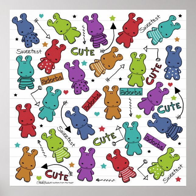 Cartoon Hippo Muster Poster (Vorne)