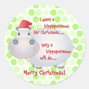 Cartoon Hippopotamus Hippo Weihnachten Runder Aufkleber