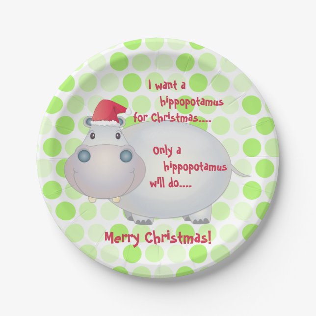 Cartoon Hippopotamus Hippo Weihnachten Weihnachten Pappteller (Vorderseite)