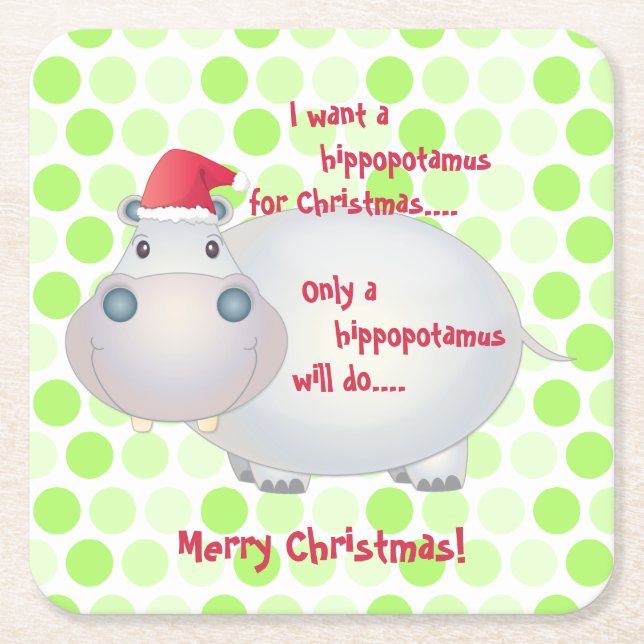 Cartoon Hippopotamus Weihnachten Weihnachten Weihn Rechteckiger Pappuntersetzer (Vorderseite)