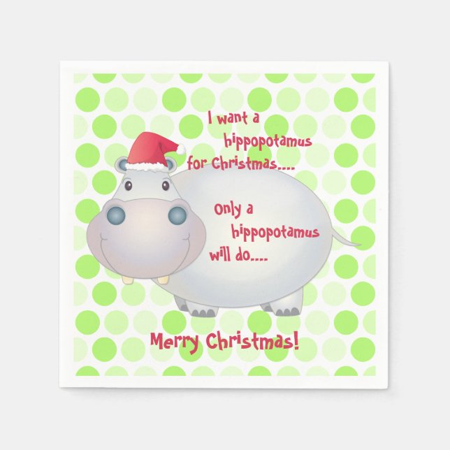 Cartoon Hippopotamus Weihnachten Weihnachten Weihn Serviette (Vorderseite)