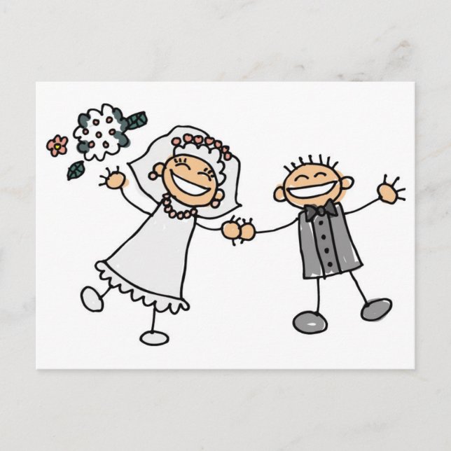 Cartoon Hochzeit Postkarte (Vorderseite)