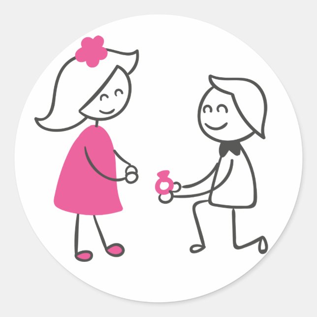 Cartoon Hochzeit von Braut und Groom Verlobung Runder Aufkleber (Vorderseite)