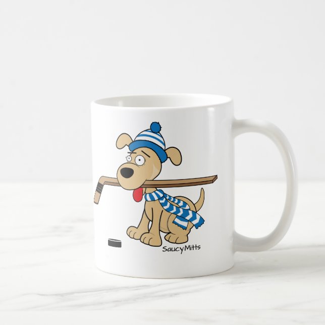 Cartoon Hockey Dog Kaffeetasse (Rechts)