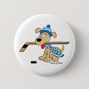 Cartoon Hockey Hund Button