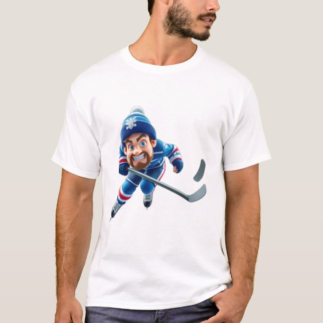 Cartoon Hockey Player Skating with Intense Express T-Shirt (Vorderseite)