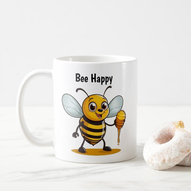 Cartoon Honey Bee Personalisiert Kaffeetasse (Mit Donut)