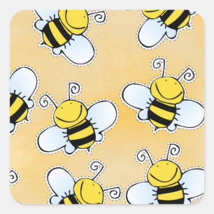 Cartoon Honey Bees Simple Quadratischer Aufkleber