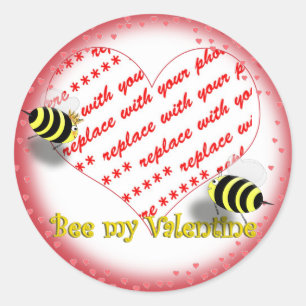 Cartoon Honigbienen "Bee My Valentine" Foto Rahmen Runder Aufkleber