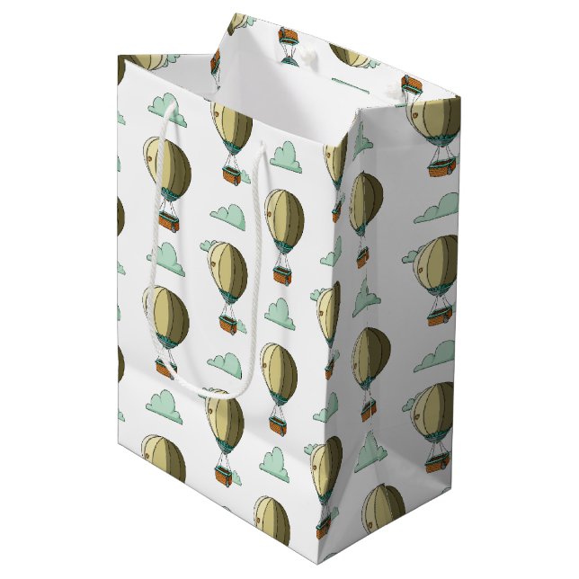 Cartoon Hot Air Ballon Neutral Baby Dusche Mittlere Geschenktüte (Vorderseite Schrägansicht)