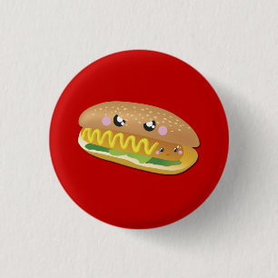 Cartoon-Hotdog auf Rot, Sommer GRILLEN-Knopf Button