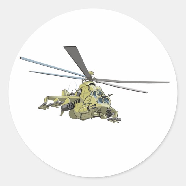 Cartoon-Hubschrauber "Hind" Runder Aufkleber (Vorderseite)
