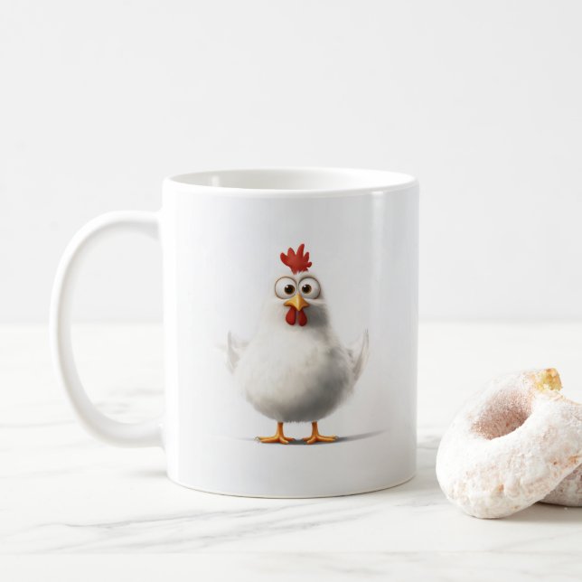 Cartoon Hühnchen mit weichem, weißem Federn Kaffeetasse (Mit Donut)