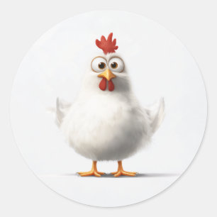 Cartoon Hühnchen mit weichem, weißem Federn Runder Aufkleber