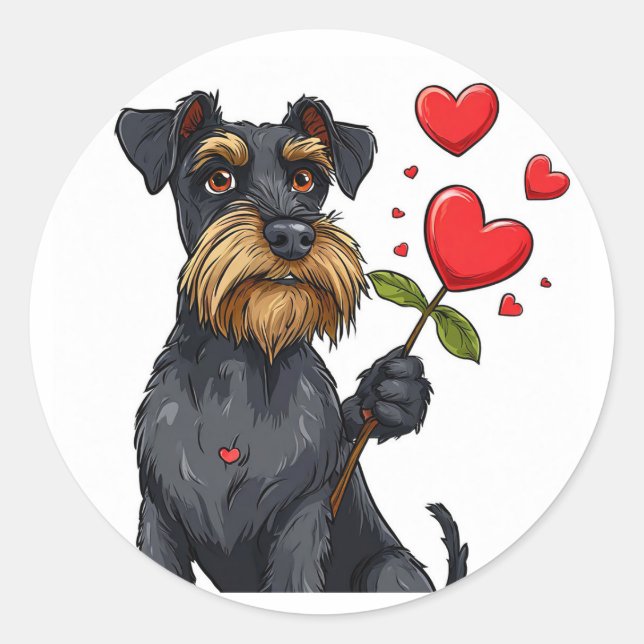 Cartoon-Hund mit Blume Runder Aufkleber (Vorderseite)