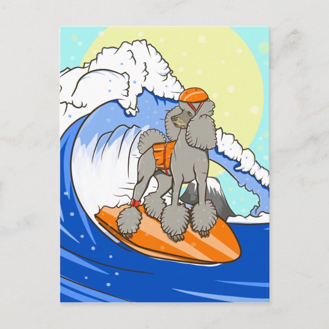 Cartoon Hund Poodle Surfen Postkarte (Vorderseite)