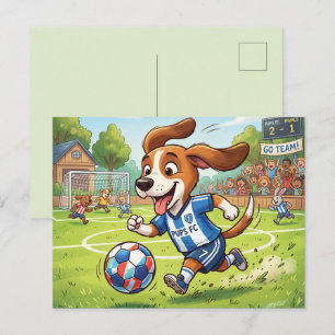 Cartoon-Hund spielt Fußball Feiertagspostkarte